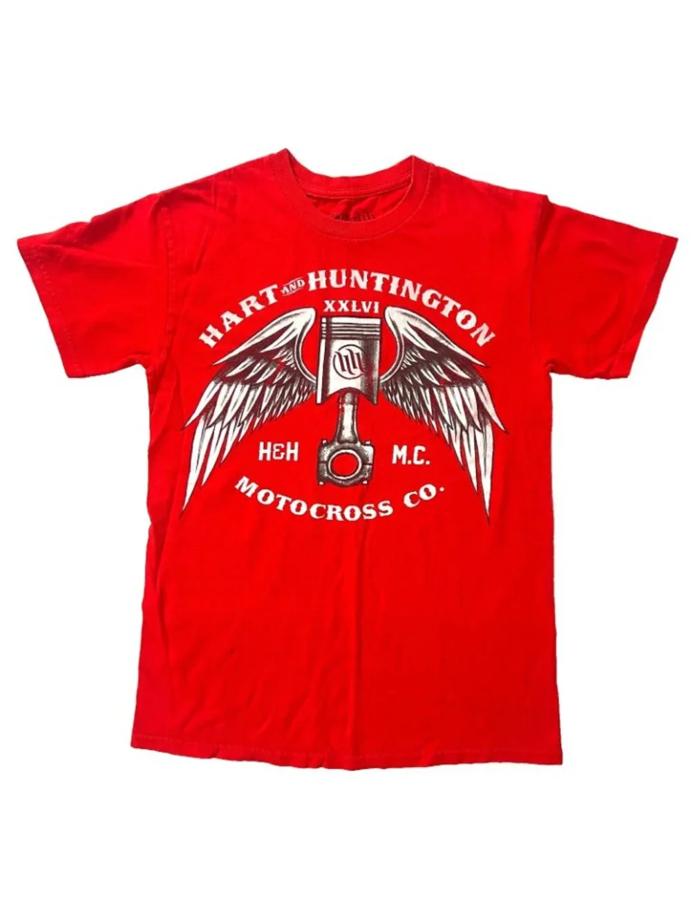 Hart and Huntington Tattoo Motocross Vtg Mens T-Shirt size Small Piston Wings